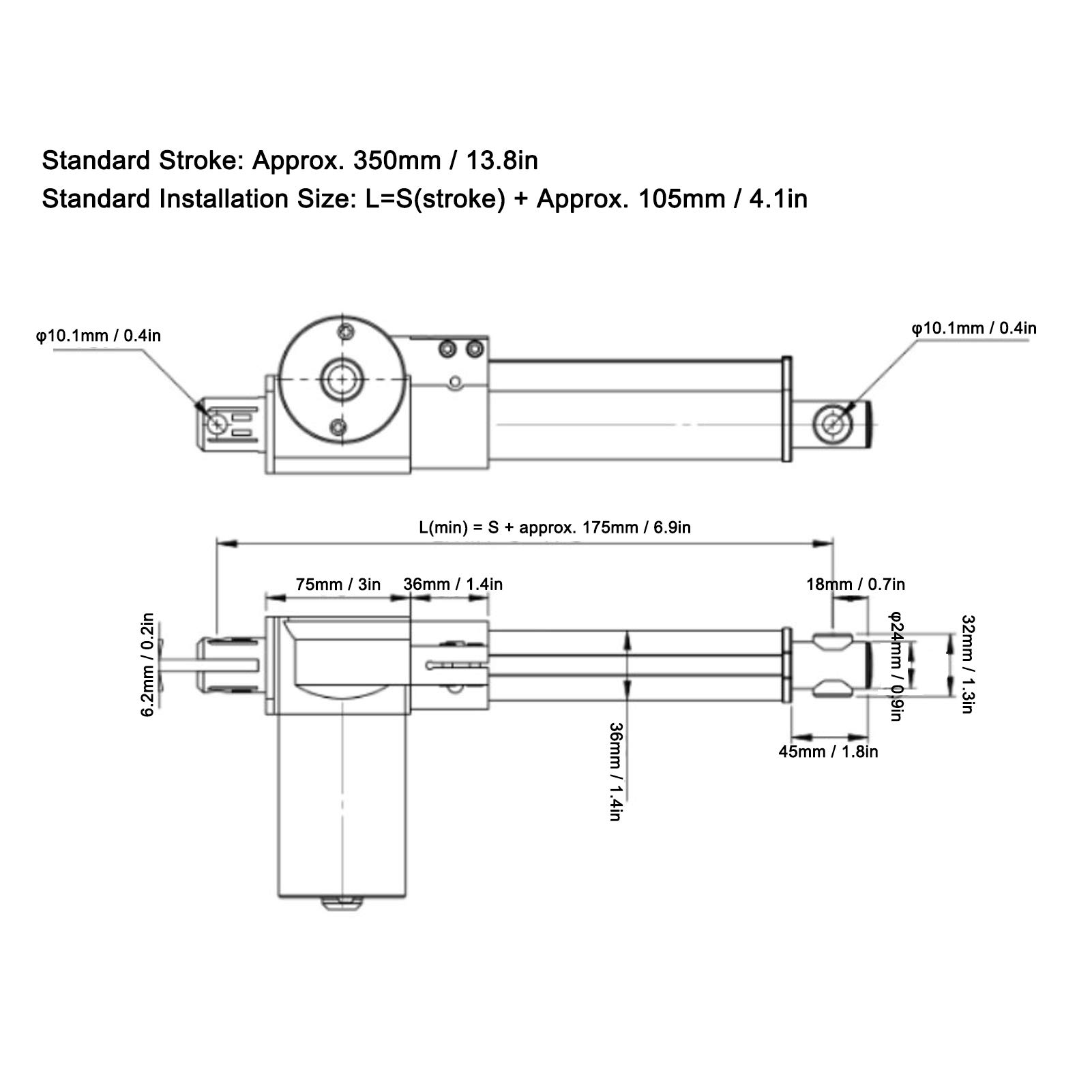 Aramox Elektryczny Siłownik Liniowy 24 V DC 350 Mm Skoku Niski Poziom Hałasu Siłownik Liniowy 300N 10 Mm S IP45 Nylonowa Przekładnia do łodzi Okiennej Automatyczna Automatyka Przemysłowa (24 V prądu