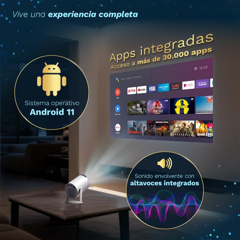 [App Integrada] 2026 Actualizado Proyector Portátil 1920x1080P 4K Soporte Dual Control WiFi 6 BT5.4 180° Rotacion Compatible con HDMI/TV Stick/USB/Laptop, Blanco | HDMI + Bolsa Transporte Incluido