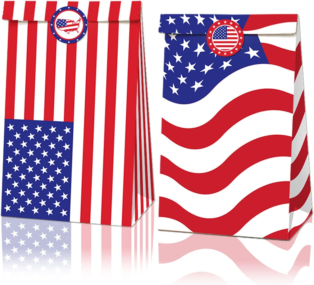COSFAN12 Pack American Flag Gift Bags 4th of July Party Paper Bags for Fourth of July, Decorative for Memorial Day, Red Blue and White Party Supplies Party Decorations