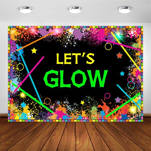 COMOPHOTO Let's Glow Neon Party Backdrop Glow Splatter Photography Background 7x5ft Glow Crazy