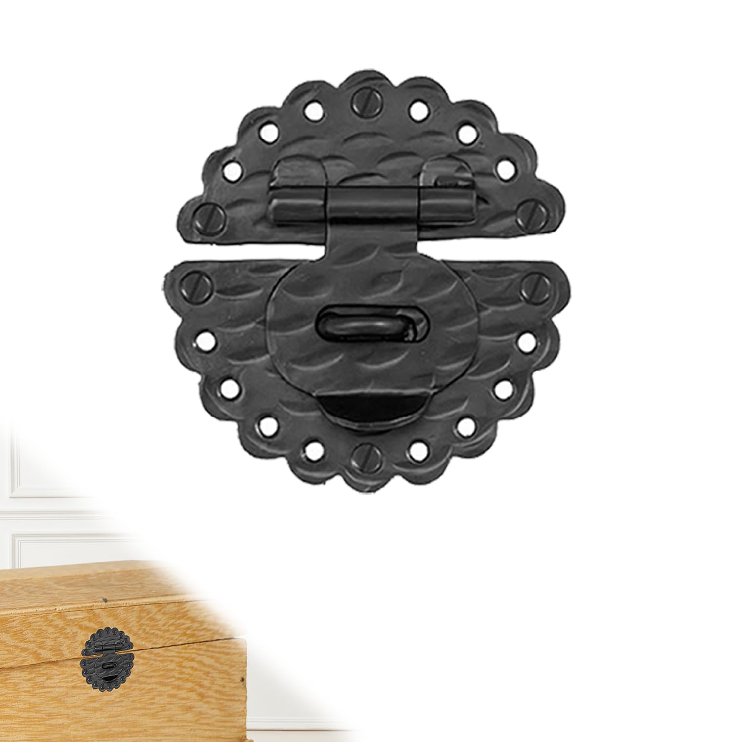 1 Pack 3.5 Inch Furniture Hasp for Gates - Black - Heavy Duty Decorative Metal Hasps - Handmade Rustic Iron Furniture Hasps for Door, Drawer, Chests, Cupboard and Trunks - The Hacienda Series