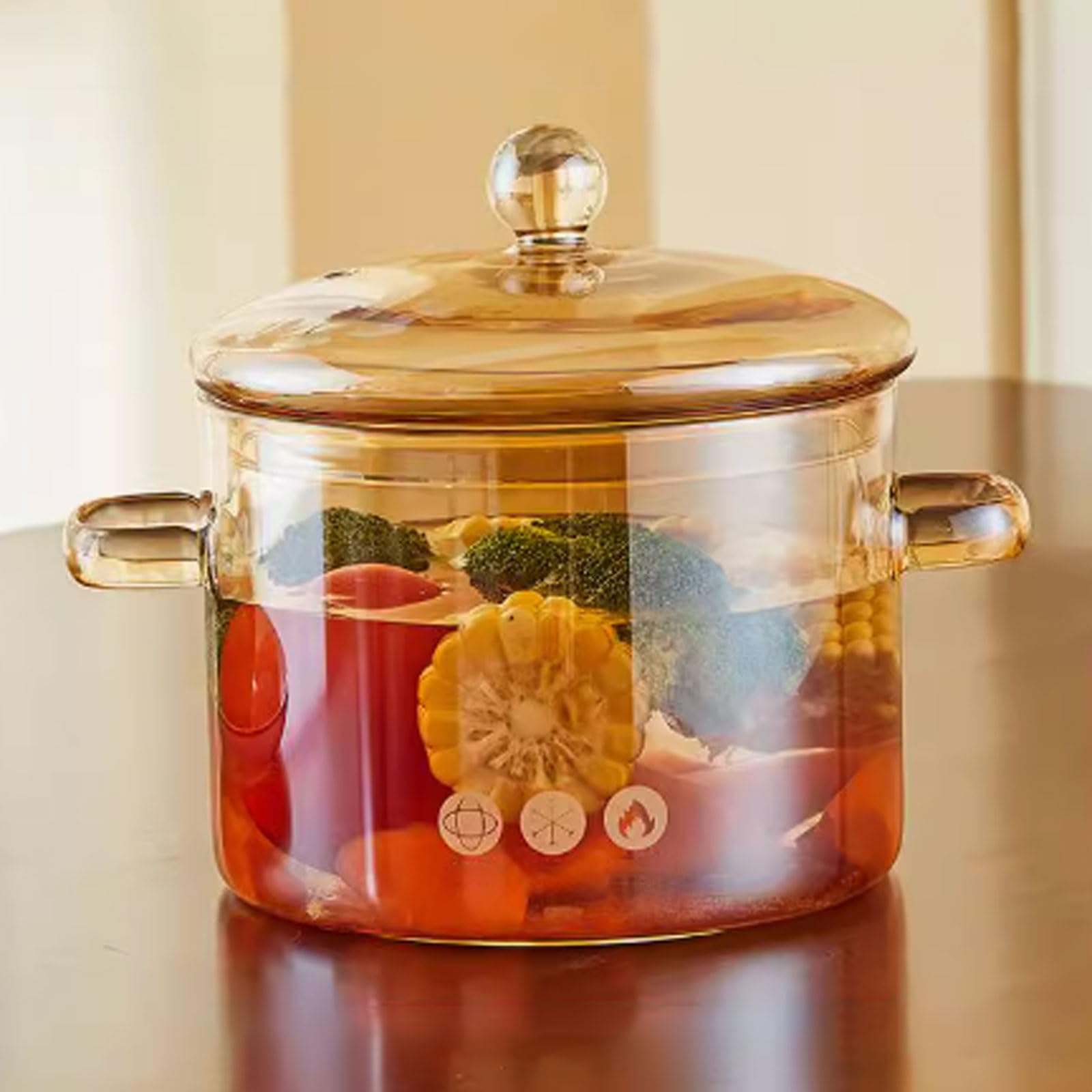 Vllentin Brown A Mini Glass Saucepan With Cover,Transparent Pot,Glass Stew Pot,Double Handle,Thickened,Large Capacity,For Cooking On Stove Simmer Pot For Pasta Noodle