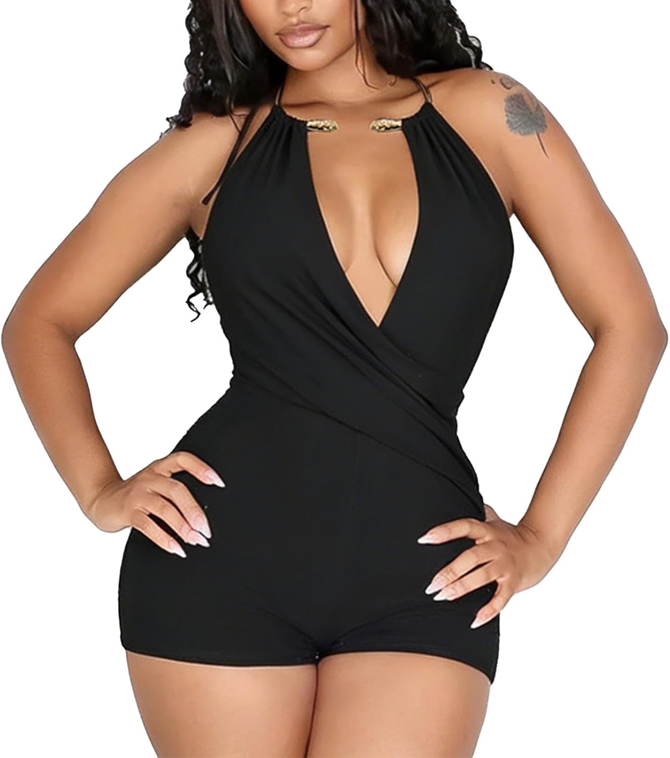 Women's Sexy V Neck Halter Backless Bodycon Jumpsuit Sleeveless Rompers Party Club One Piece Outfits