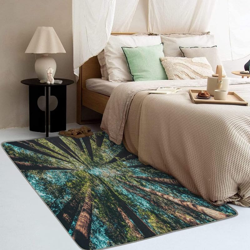 Miniatura 2 de Alfombras de bosque para dormitorio, sala de estar, techo de árbol, alfombra de 4 x 5 pies, lavable, antideslizante, suave, alfombra de pelo bajo,