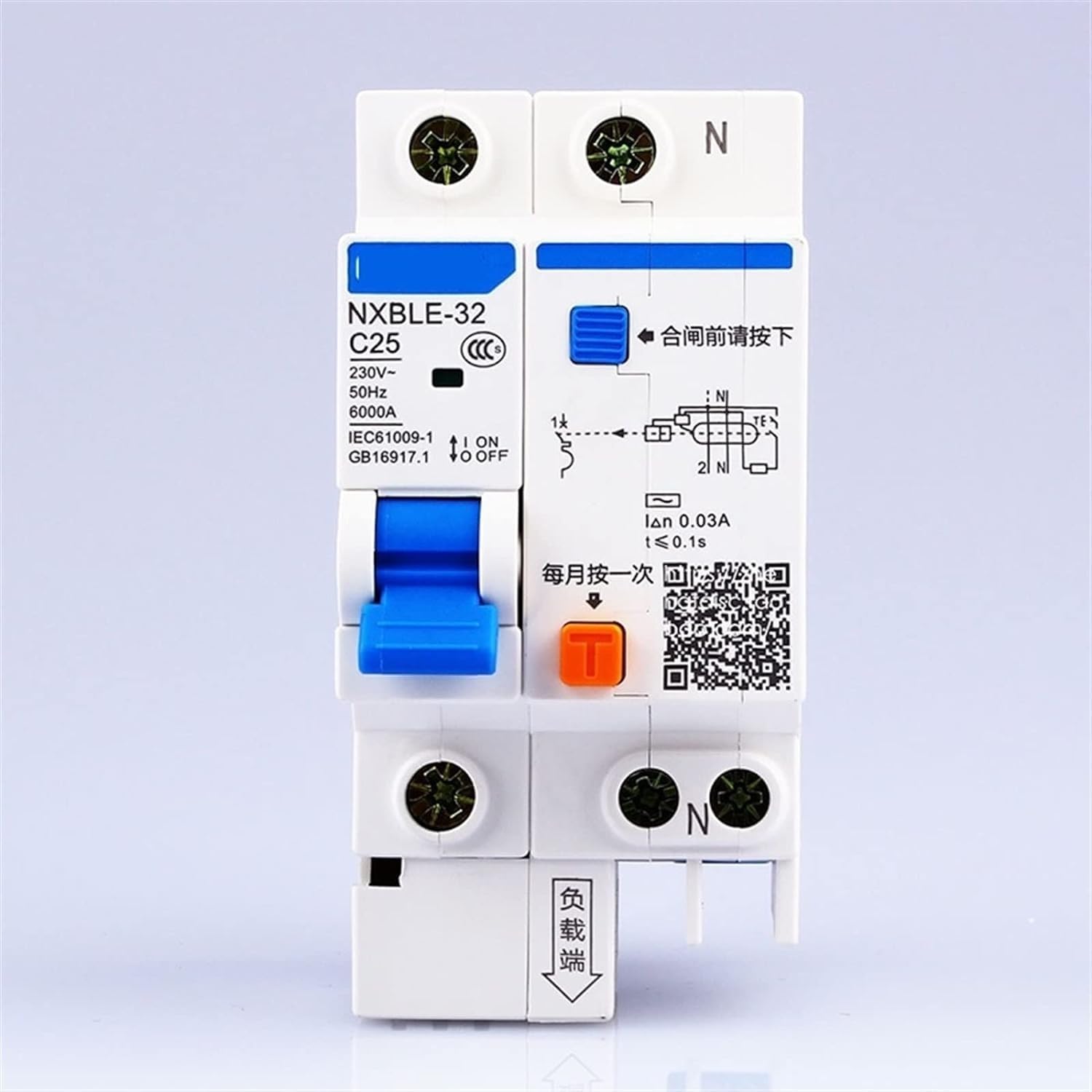 2RD58I8PM Circuit Breaker AC230/400V NXBLE-32 1P N Residual Current Device C 6 10 16 20 25 32A Electromagnetic Release Type Interrupter 1Pcs(20A)