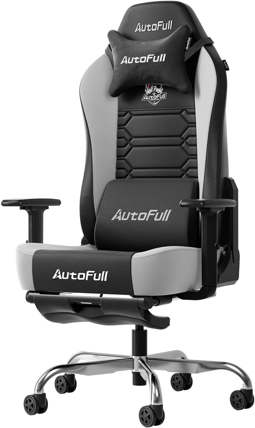AutoFull C3 Gaming Chair, Racing Style Gaming Chair with Ergonomic Lumbar Support,Adjustable High Back PU Leather PC Chair with Footrest,Black & White