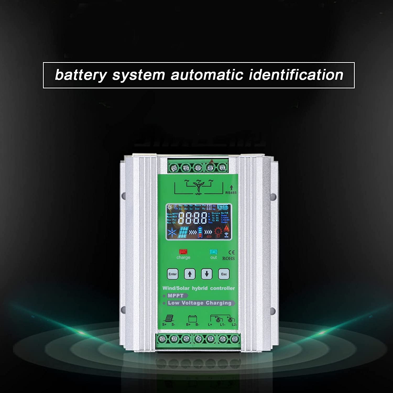 FAXIOAWA Regolatore di Carica Solare Eolico Ibrido, 8000W Identificazione Automatica ad Alta Efficienza Tensione Regolatore di Carica Boost con Display LCD per Lampione Stradale off Grid,48v