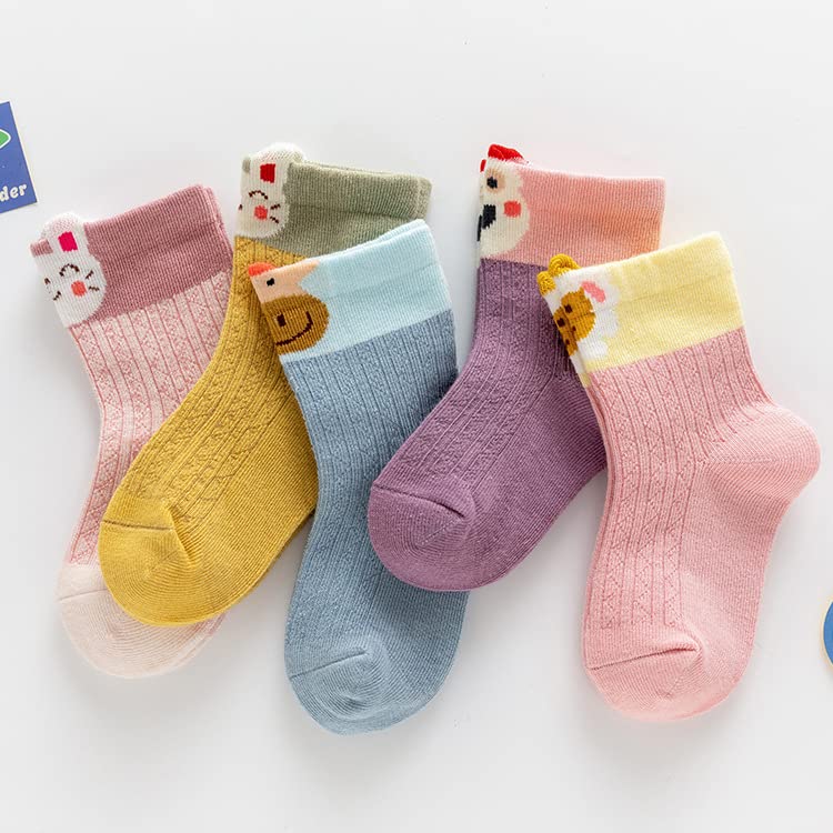 Image of Pink Socks for Girls, Calf length, Soft Pure Cotton, Lightweight & Breathable, 1 to 9 Years, Pack of 5, Designer socks, Gift Option