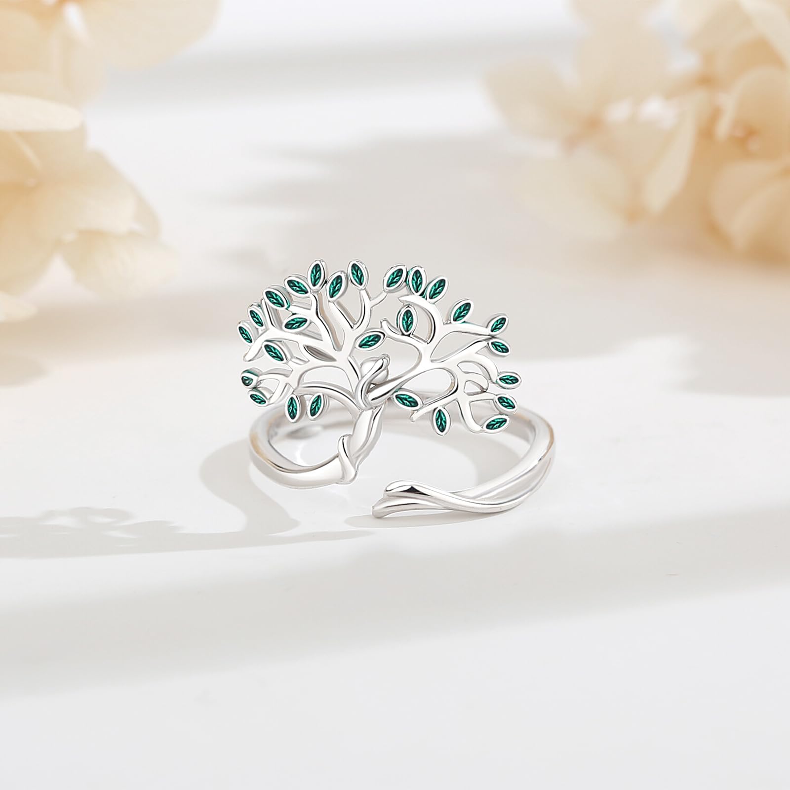 AEONSLOVE Anillo Piedra Lunar Ajustable Plata de Ley 925 para Mujer Niña, Anillo Abiertos Arbol de la Vida/Claddagh/Abrazo/Pluma, Anillos Nudo de Bruja/Hojas Triple Luna Hécate