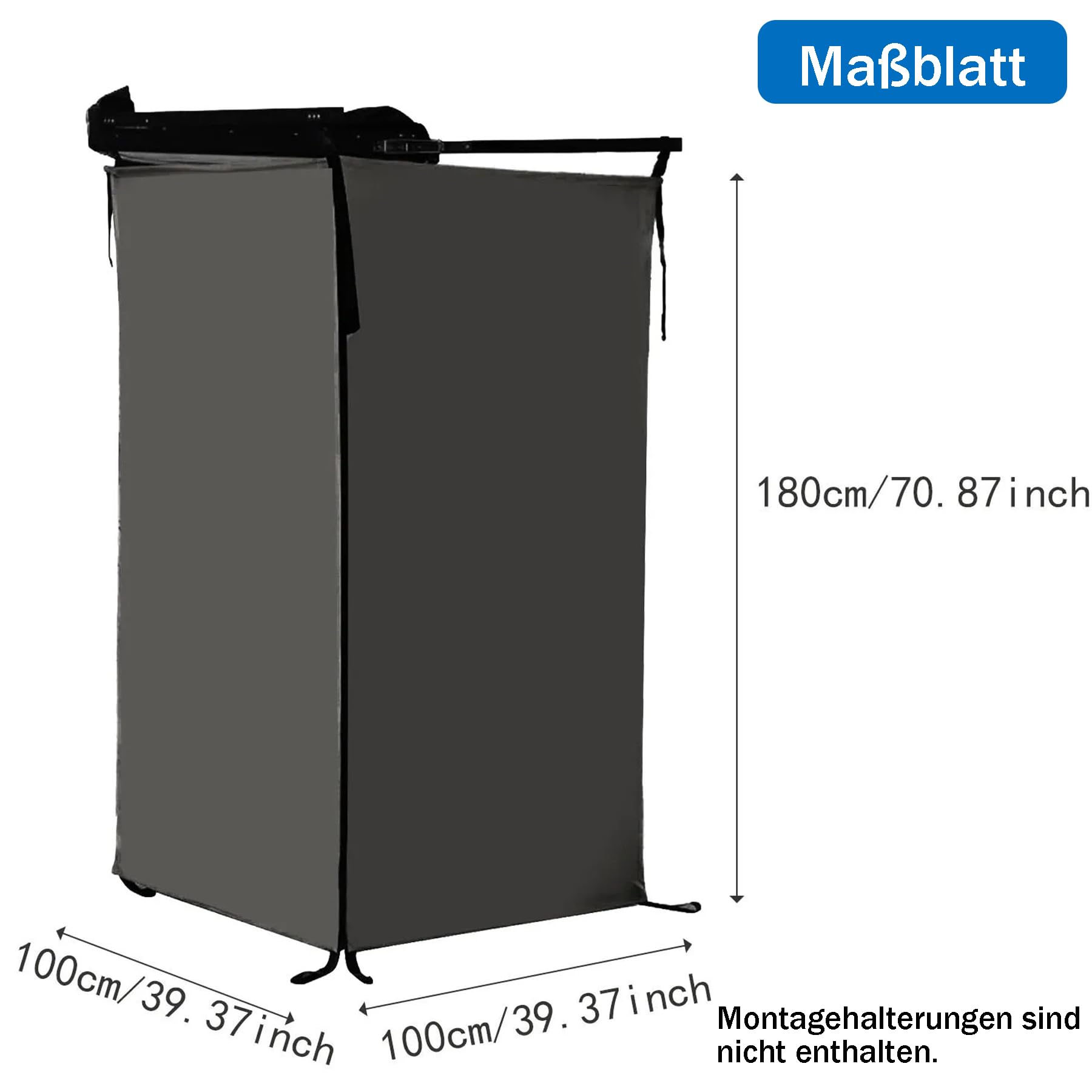 Schwarz Camping Dushzelt, 180X100X100CM Universal Outdoor Privatsphäre Campingdusche Abdeckhaube, Tragbare Wasserdicht Toilettenzelt für Wohnmobil Van, Montagehalterung Nicht Enthalten