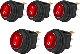 Twidec/5Pcs 12V 20A Waterproof Round Rocker Toggle LED Switch 3 Pins On-Off Car Truck RV Rocker Switch Red For Boat KCD1-8-101NW-R