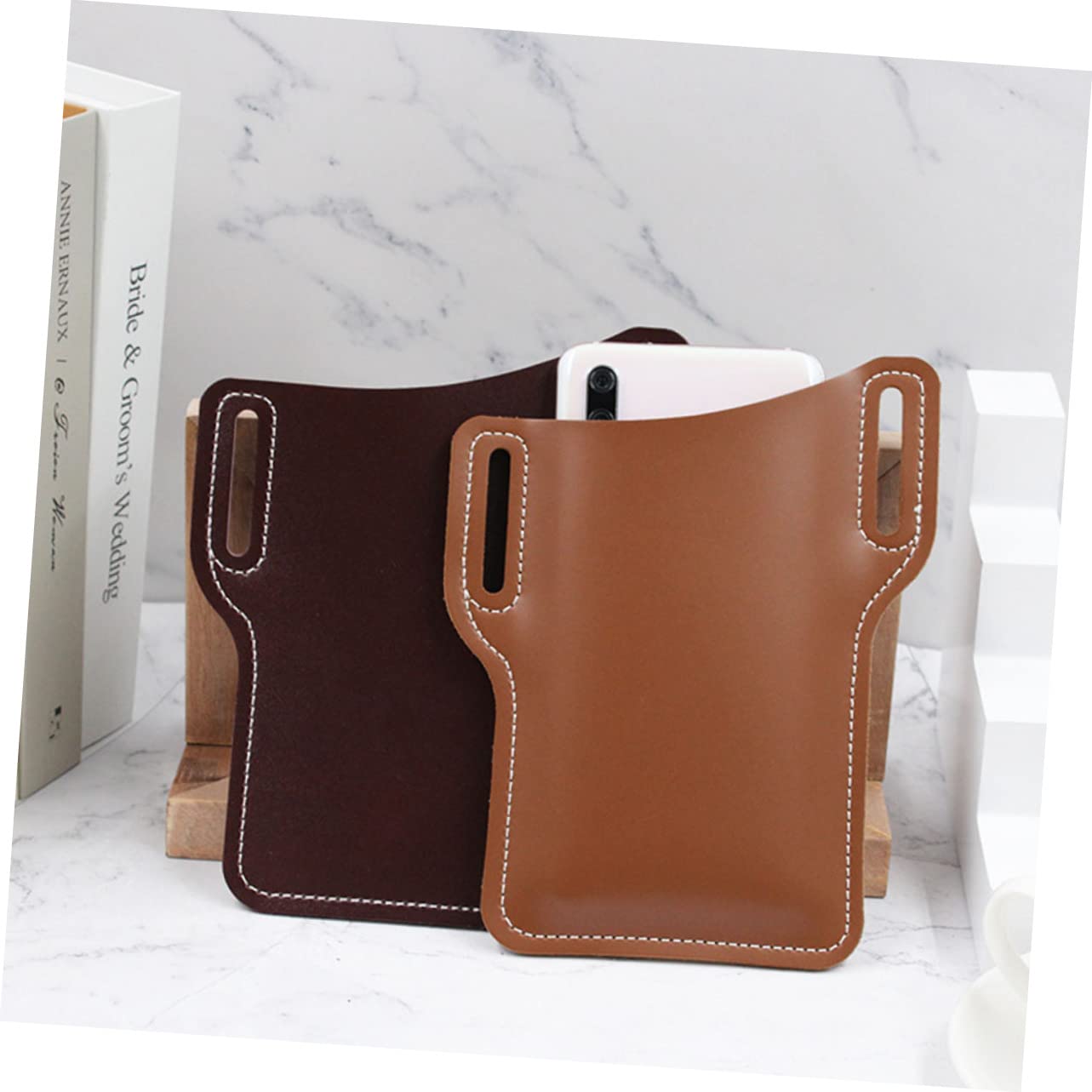 GARVALON 2 Stück Handy Gürteltasche Pu Schutzhülle Outdoor Handytasche Hüfttasche Für Herren Rotbraun Und Hellbraun