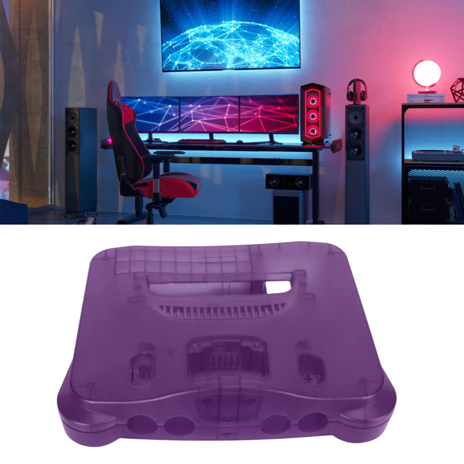 Focket Obudowa N64, Przezroczysty, Uniwersalny materiał ABS w Stylu Retro Obudowa N64, Akcesoria ze śrubokrętem Przycisk Resetowania Zasilania dla Konsoli 64 (Półprzezroczysty fiolet)