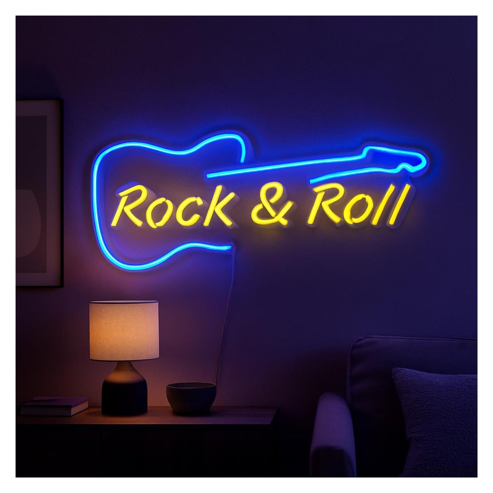 SHOUXI Sign Lamp Rock & Roll Neon Sign, Suitable for Music Room, Studio Wall Decor with Dimmable 55cm