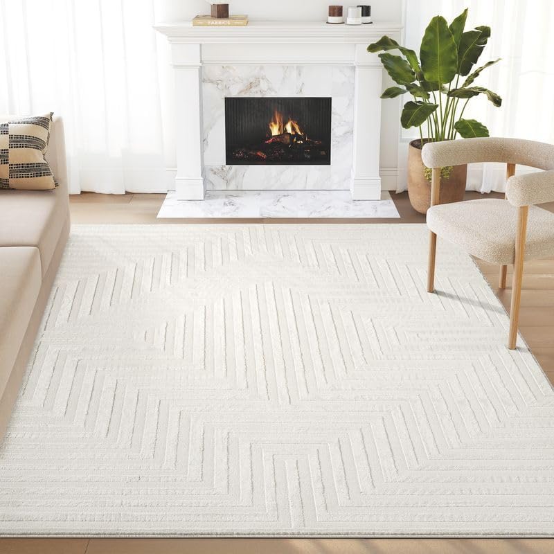 Tapete Abani crema neutro 182x122 cm diseño geométrico