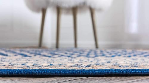 Miniatura 3 de Unique Loom Williamsburg Collection - Alfombra tradicional con borde central punteado, 5 pies 1 pulgada, redonda, azulgris