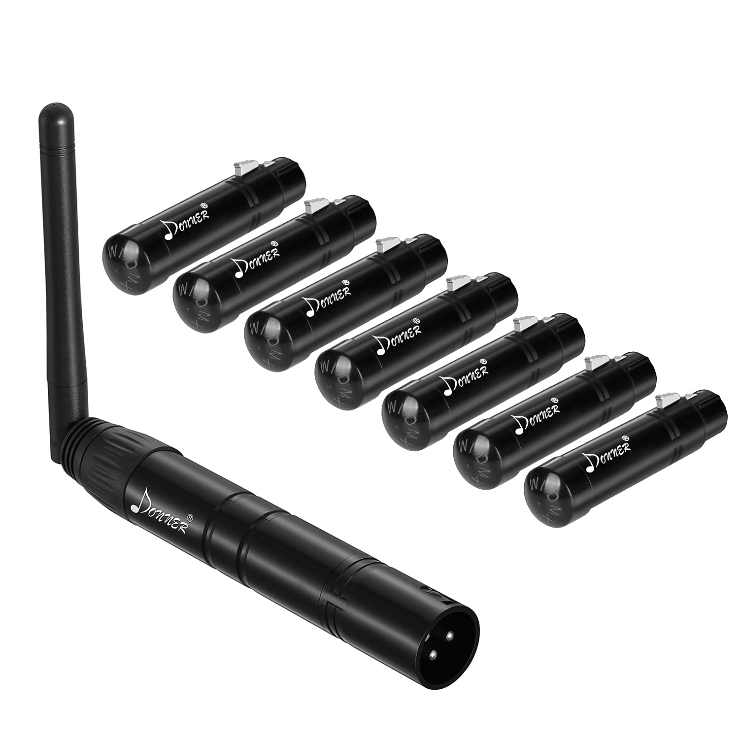 Donner DMX512 Wireless Controller Dfi DJ 2.4G DMX Wireless 7 Receivers Short Version with Light Dome & 1 Transmitter Stage Lighting Control for LED Stage Disco Party Bar Lighting 8PCS Black