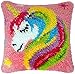 Myriad Choices Knüpfteppich Zum Selber Knüpf-Sets mit Kissen knüpfen-Set 43x43cm Kissenbezug-Set für Erwachsene und Kinder Latch Hook Kit Heimaccessoire, Wandkunst (Elefant) (Regenbogen-Einhorn)