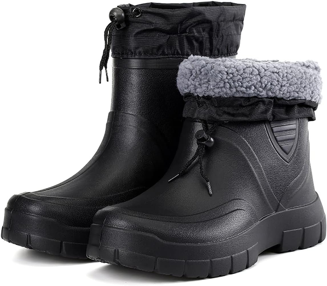 CLSQLXYJZC Rubber Work Boot for Men, Outdoor Plush Warm Adjustable Windproof Waterproof Cloth Mouth Men's Anti-skid Fishing Boots, for Farming Gardening Hunting Boots