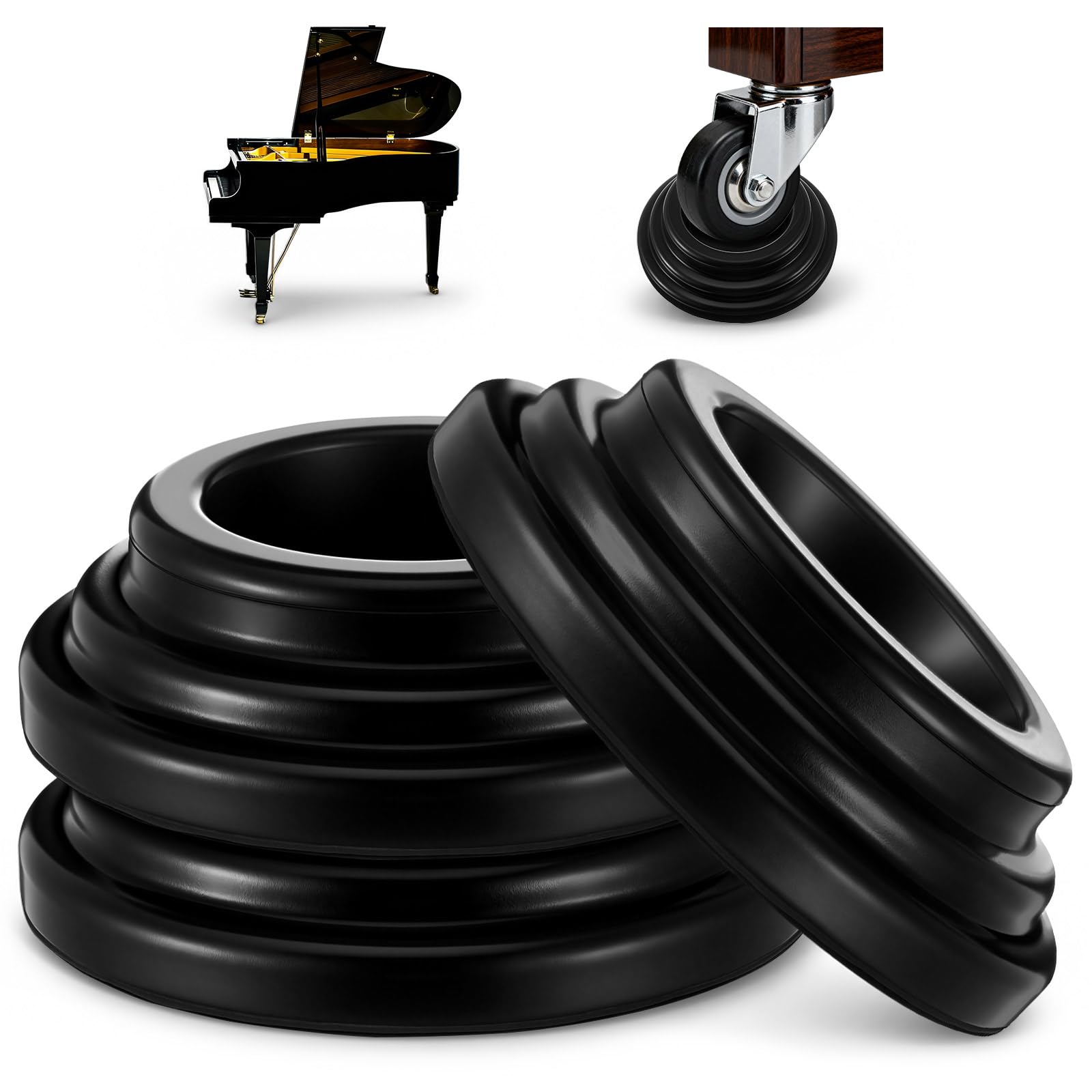 3 Pcs Piano Caster Cups, Double Layer, Pure Rubber