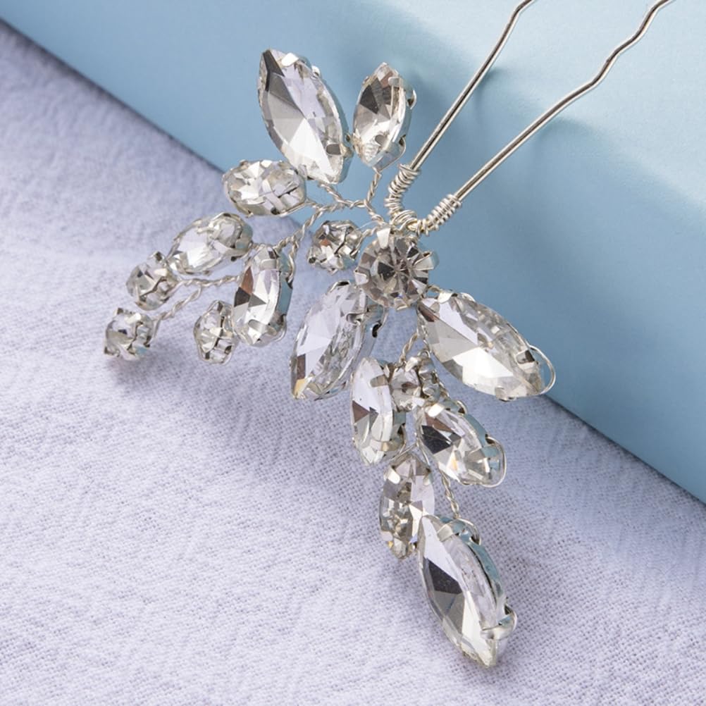 3Pcs Horquillas para el Cabello de Boda Plateadas Pieza de Cristal para Novia Accesorios para el Cabello para Mujeres y niñas