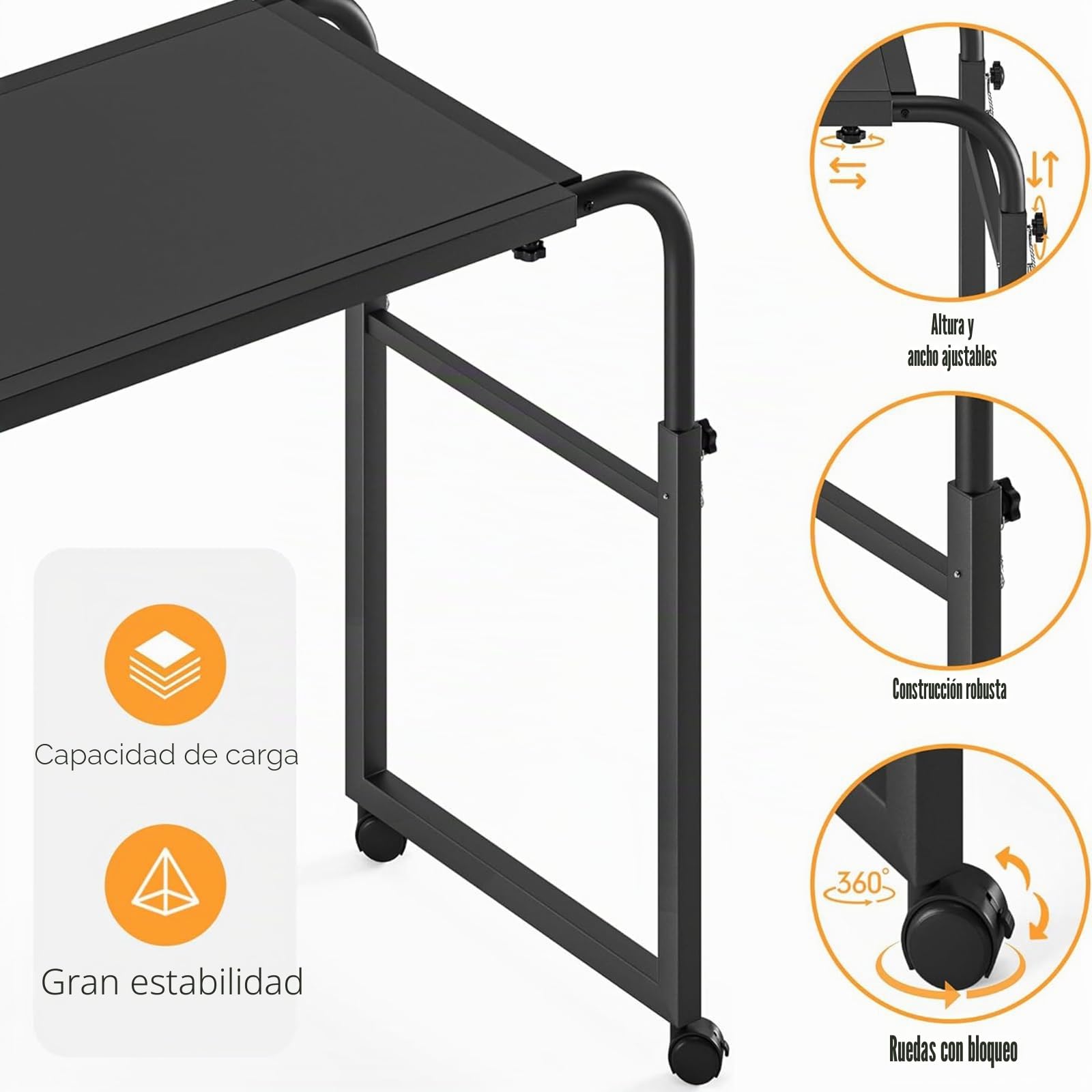 Mesa De Enfermería Cruzada con 4 Ruedas, Mesa Auxiliar para Ordenador Ajustable 115-210CM, Mesa Médica Rodante de Altura Ajustable 65-95cm para Cama Sofá Hospital(Color:Blanco)