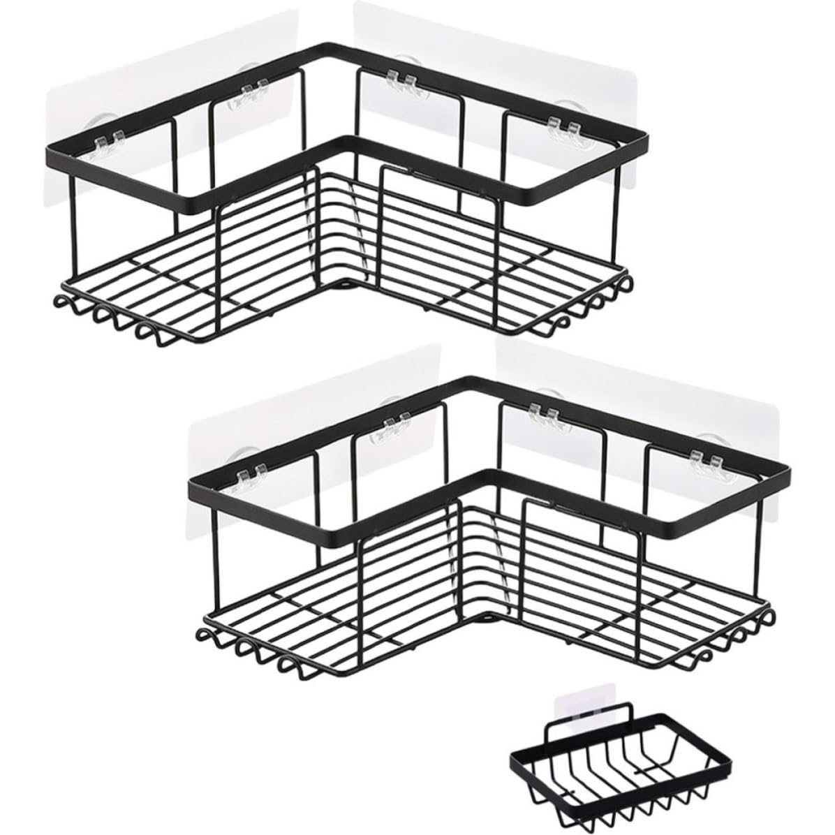 Estante de Ducha Esquinero y Adhesivo Fuerte Negro de Acero al Carbono Instalación sin Taladro para Organizar Baño Lugar