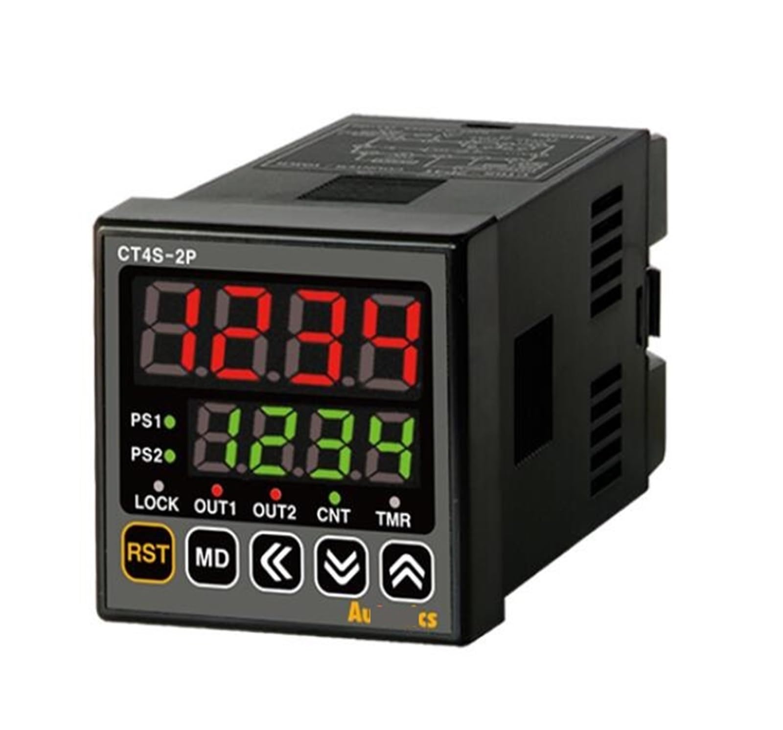Contatore/timer CT4S-2P4, L48xA48mm, 4 cifre, LED, 2 preimpostazioni, ingresso PNP o NPN, impostazione valore prescale, 2 relè SPST(2a) 250VAC 5A(PNP Input)
