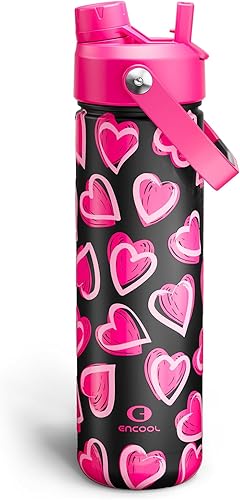 Miniatura 15 de ENCOOL Botella de agua aislada con popote, de acero inoxidable, a prueba de fugas, sin BPA, al vacío de doble pared que se mantiene fría durante 24