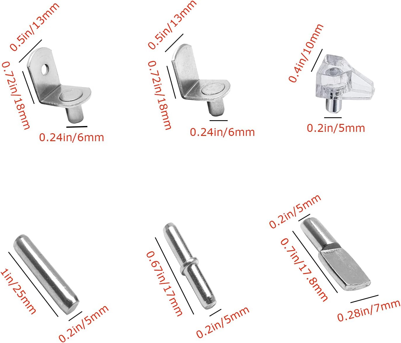 72Pcs Shelf Pegs Support Kit, 6 Styles Shelf Pins, Nickel Plated Cabinet Shelf Pegs for Shelves Bookcase Bookshelf Pegs : Tools & Home Improvement