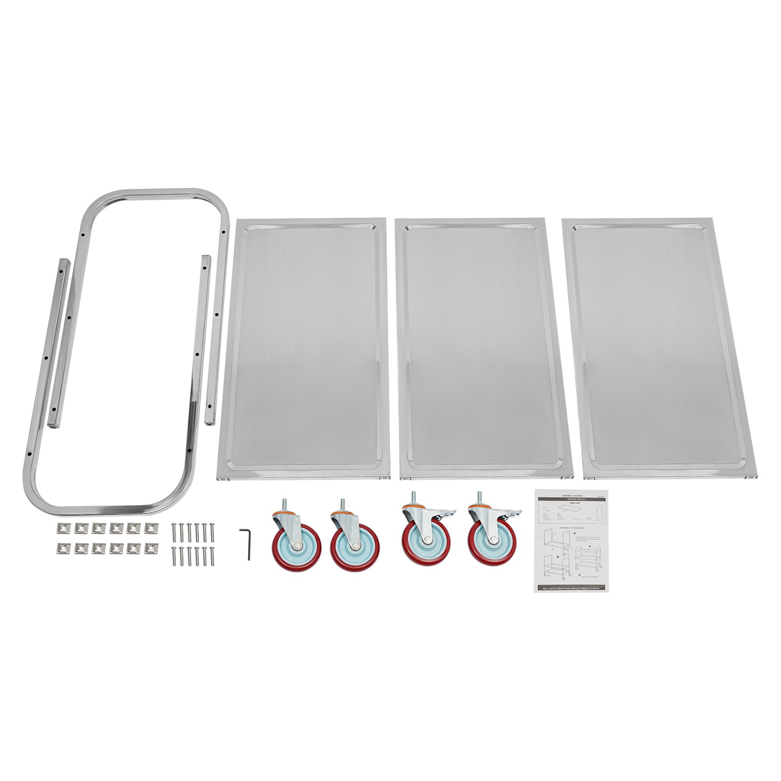 OUKANING Carro de cocina de acero inoxidable con 3 estantes, carro de servicio de alta capacidad de carga y ruedas silenciosas, isla de cocina móvil y estante de cocina para microondas, cocina