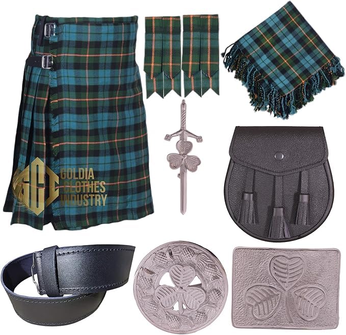 Goldia Clothes Industry Scottish Tartan Kilt Outfit – 8 Yards 16Oz Kilt with Accessories – Custom-Made in Various Tartans (Gunn Ancient) — image 1
