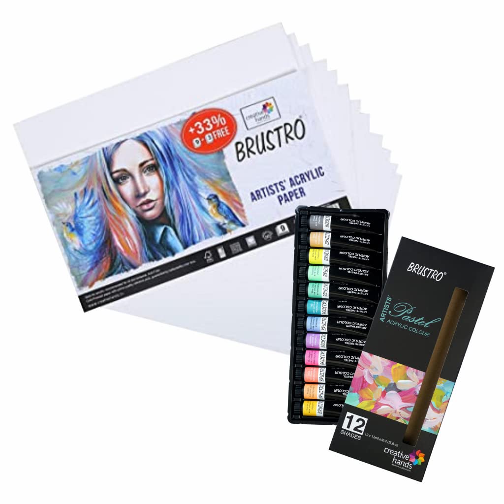 Brustro Artists? Acrylic Colour Set Of 12 Colours X 12Ml Tubes Pastel Shades, With 400 Gsm A4 Size Paper (Pack Of 9 + 3 Free Sheets) - Multicolor (B0BPHT32J1) Amazon Price History, Amazon Price Tracker