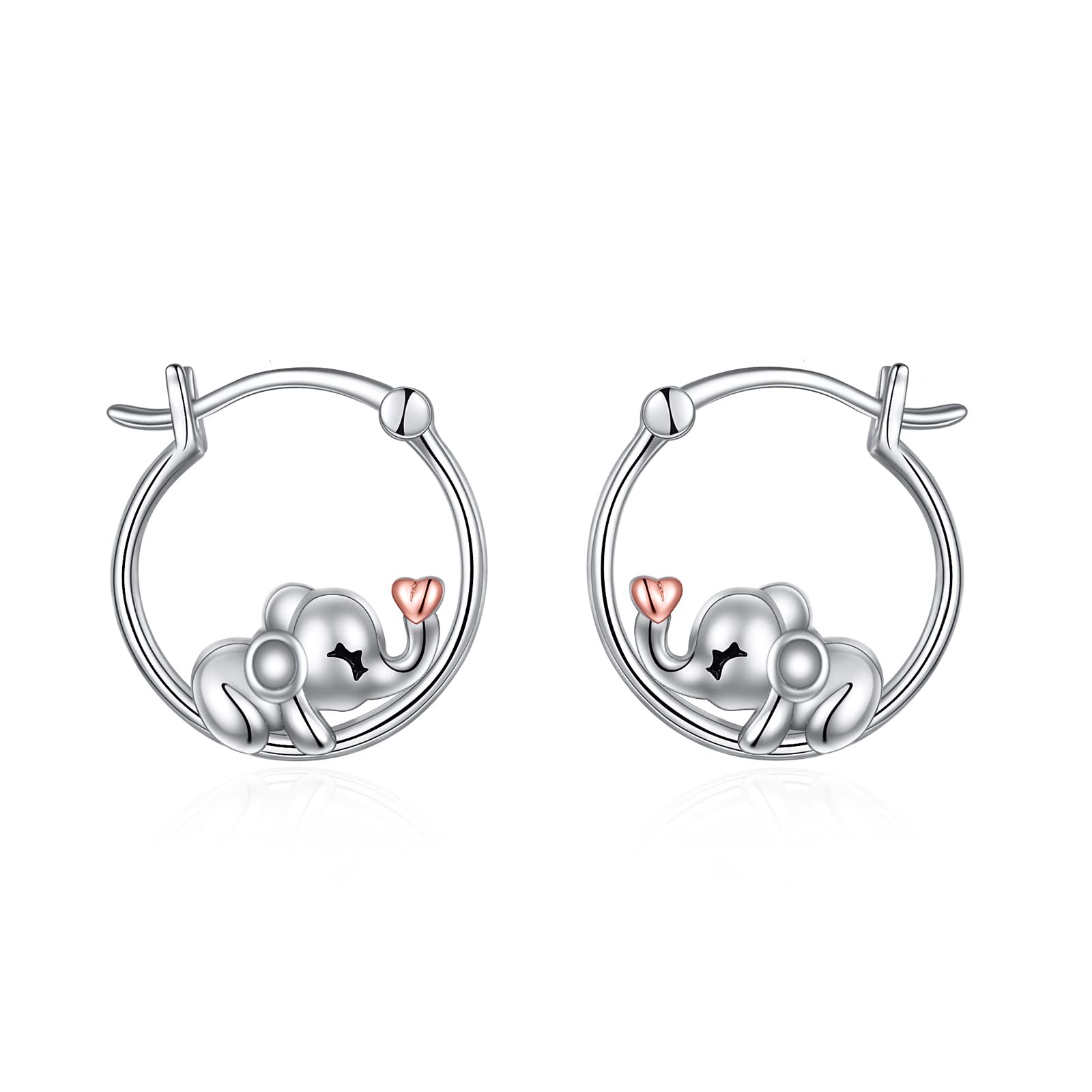 ONEFINITYElephant Hoop Earrings for Girls 925 Sterling Silver Elephant Heart Earrings Cute Animal Jewelry Gifts for Women Girls Daughter