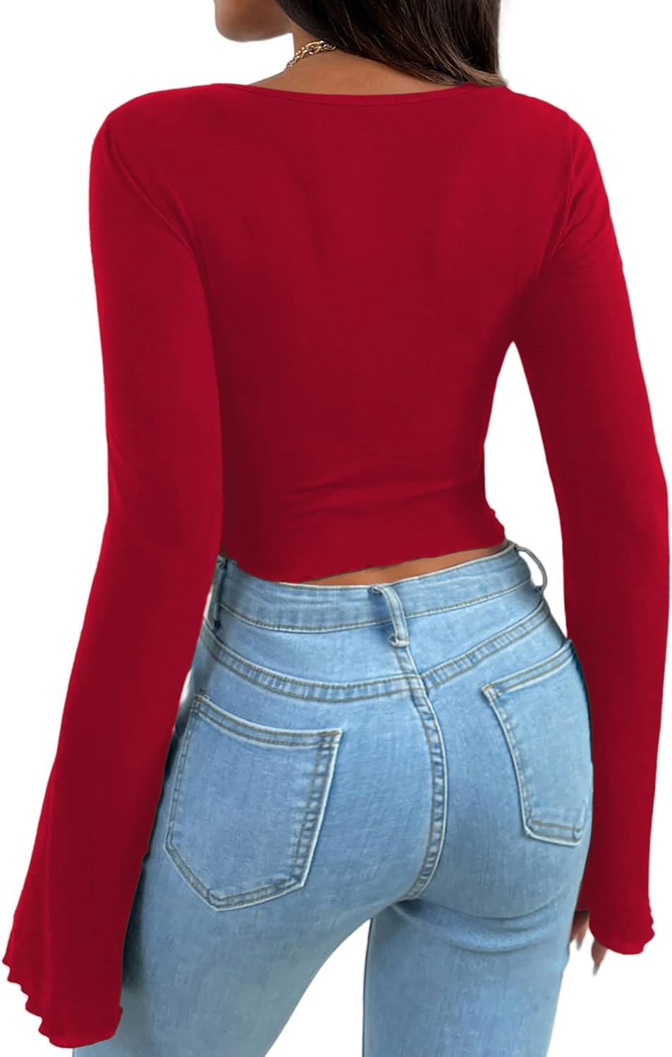 Avanova Women's Long Sleeve Square Neck Crop Top Twist Front Asymmetrical Shirt - Image 2