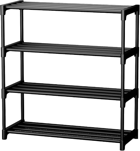 LALCO Shoe Rack 4 Tier Shoe Rack With Shelf, Folding Shoerack For Bedroom, Living Room, Entryway, White, Footwear Stand Fo...