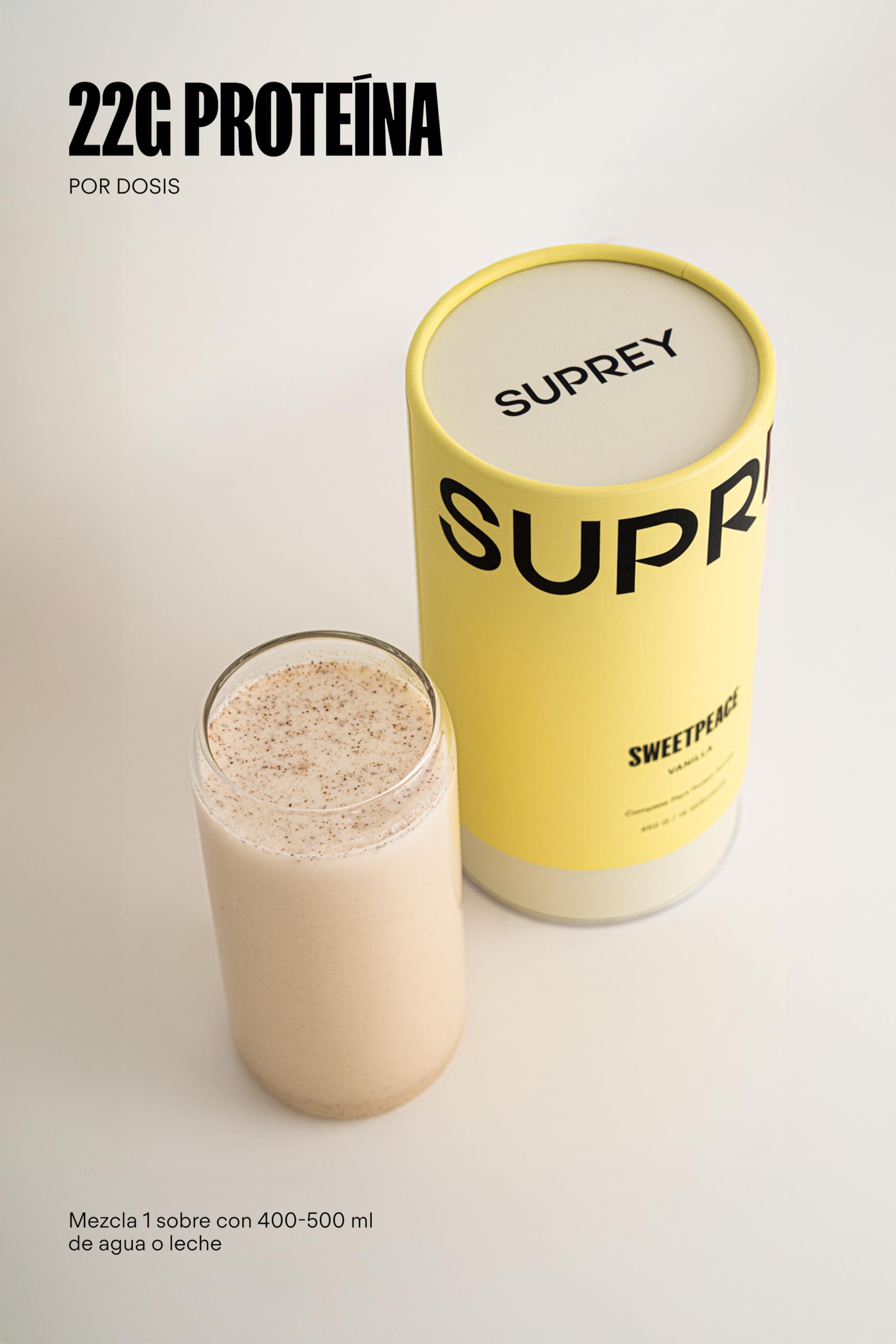 SWEETPEACE by SUPREY - Vegan Protein | 22g proteína por Dosis | Proteina 100% Vegetal de Guisante y Arroz | Con Enzimas Digestivas y Fibra | Sin gluten, sin azúcar añadido | 450g (450g, Vainilla)