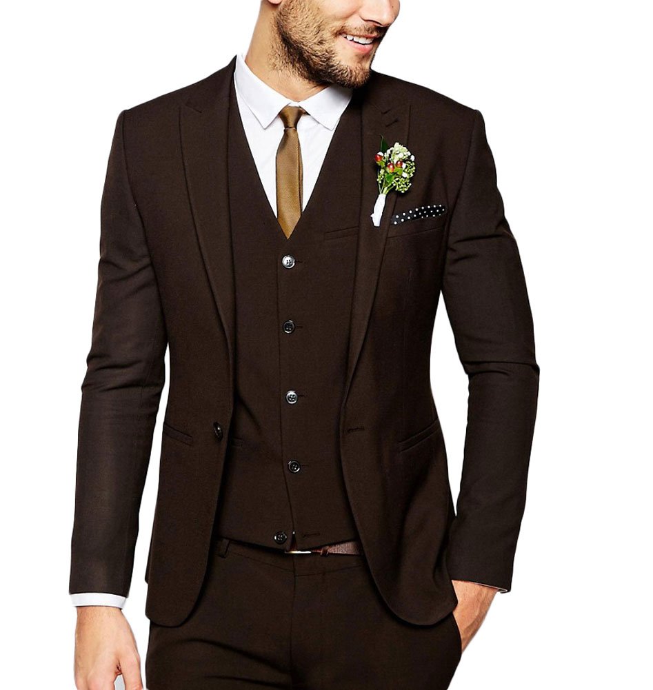 Botong Fashion Dark Brown Men Suit 3 Pieces Wedding Suits Groom Tuxedos Dark Brown 38 Chest / 32 Waist