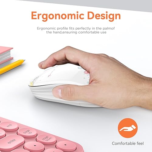 Miniatura 5 de Lindo ratón inalámbrico, silencioso modo dual Bluetooth ratones para portátil, iPad, Comupter, tableta con receptor USB (niña)