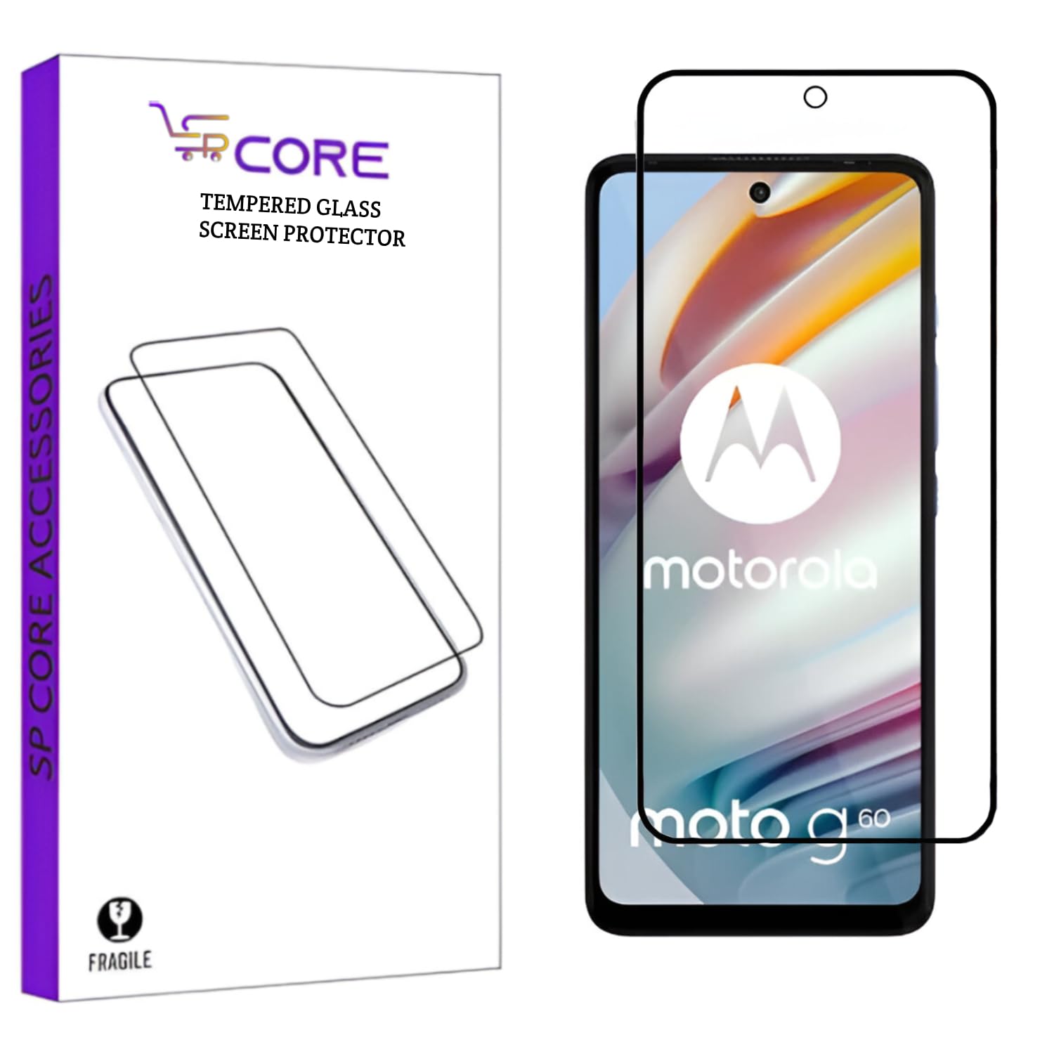 SPCORE Edge to Edge Tempered Glass for Motorola Moto G40 Fusion and Motorola Moto G60 (6.8 Inch) with Easy Self Installation Kit | Black,Pack of 1,