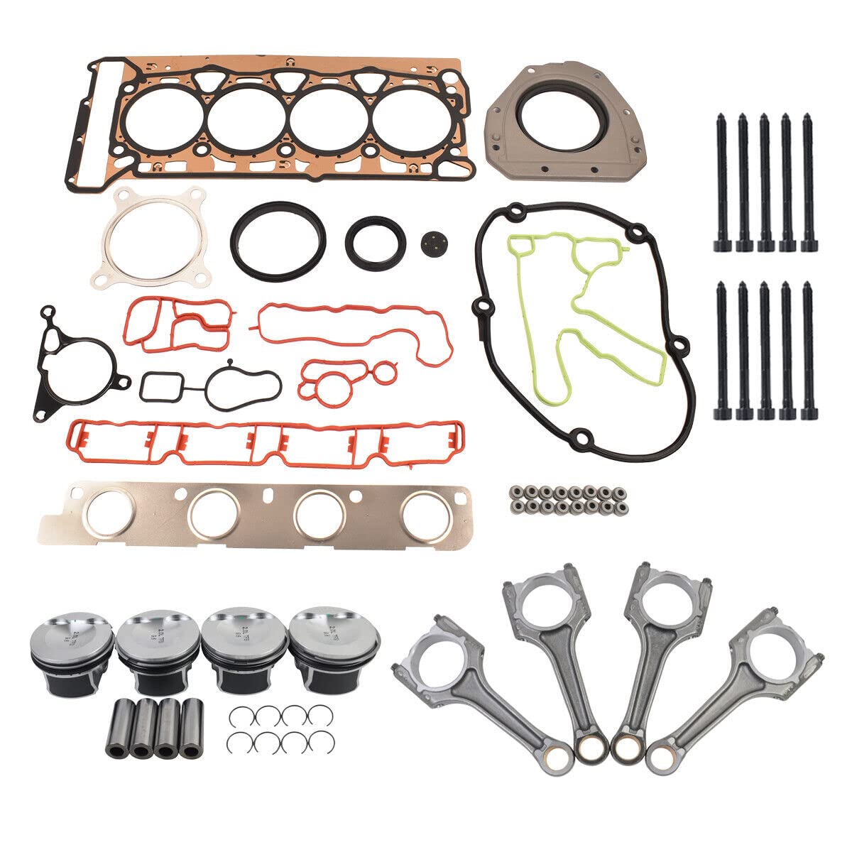 4x Pistone+4x Biella+ Set guarnizioni testata Spinotto pistone Ø 21mm compatibile con 2.0 TFSI TSI GTI 06H107065BE 06H107065DD 06D103385D 06J198401B