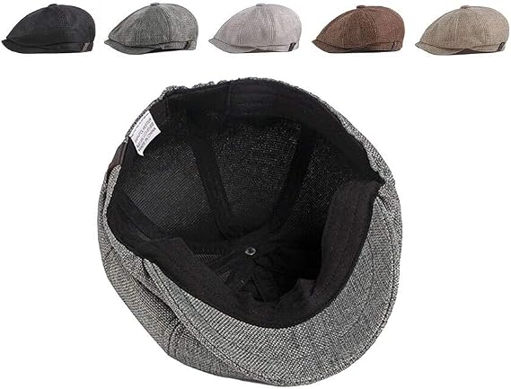 Men's 8-Panel Flat Cap – Lightweight Summer Hat, Adjustable (56-59cm), Newsboy Baker Boy Style