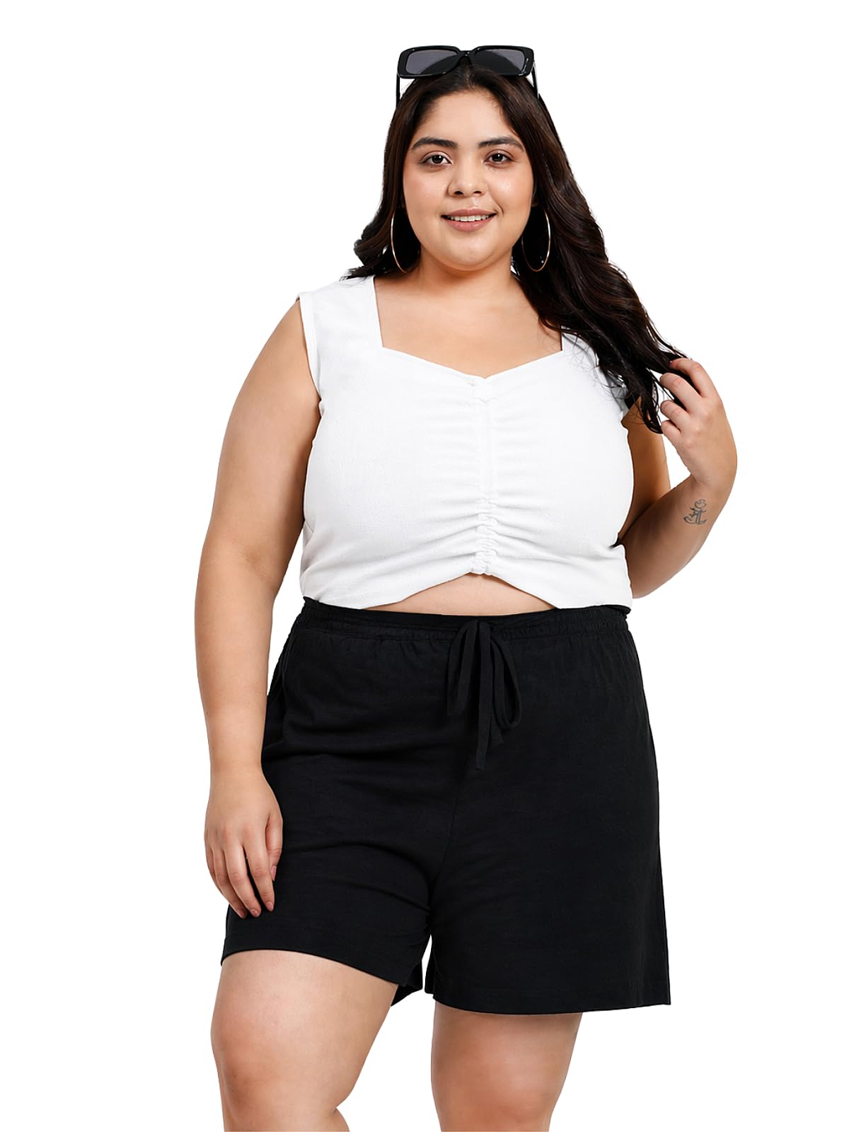 wild u Women Black Cotton Shorts | Waist Elastic | Stretchable | Casual | Gym, Yoga & Activewear (Black, Size: 38"-52")-picture-52
