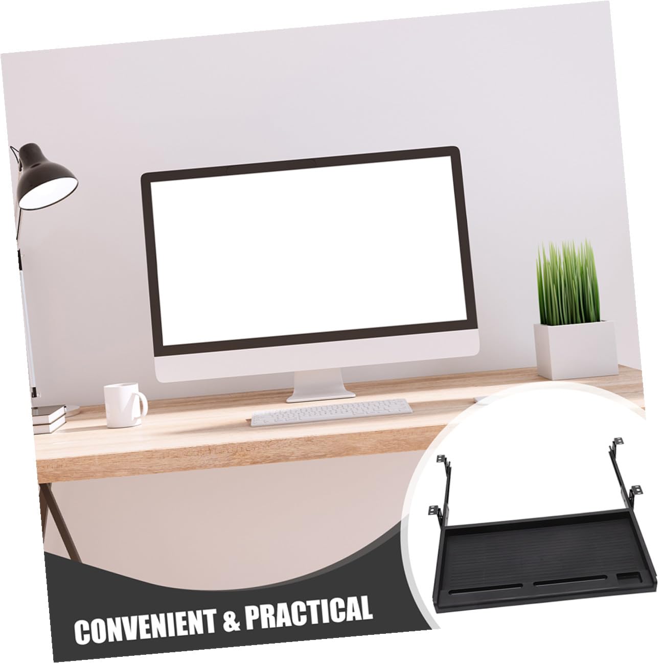 AdjustabKeyboard Vassoio PP & Metallo Scrivania Der per Risparmio di Spazio Sto Pratico Sottoscrivania Supporto Tastiera per Ufficio Design
