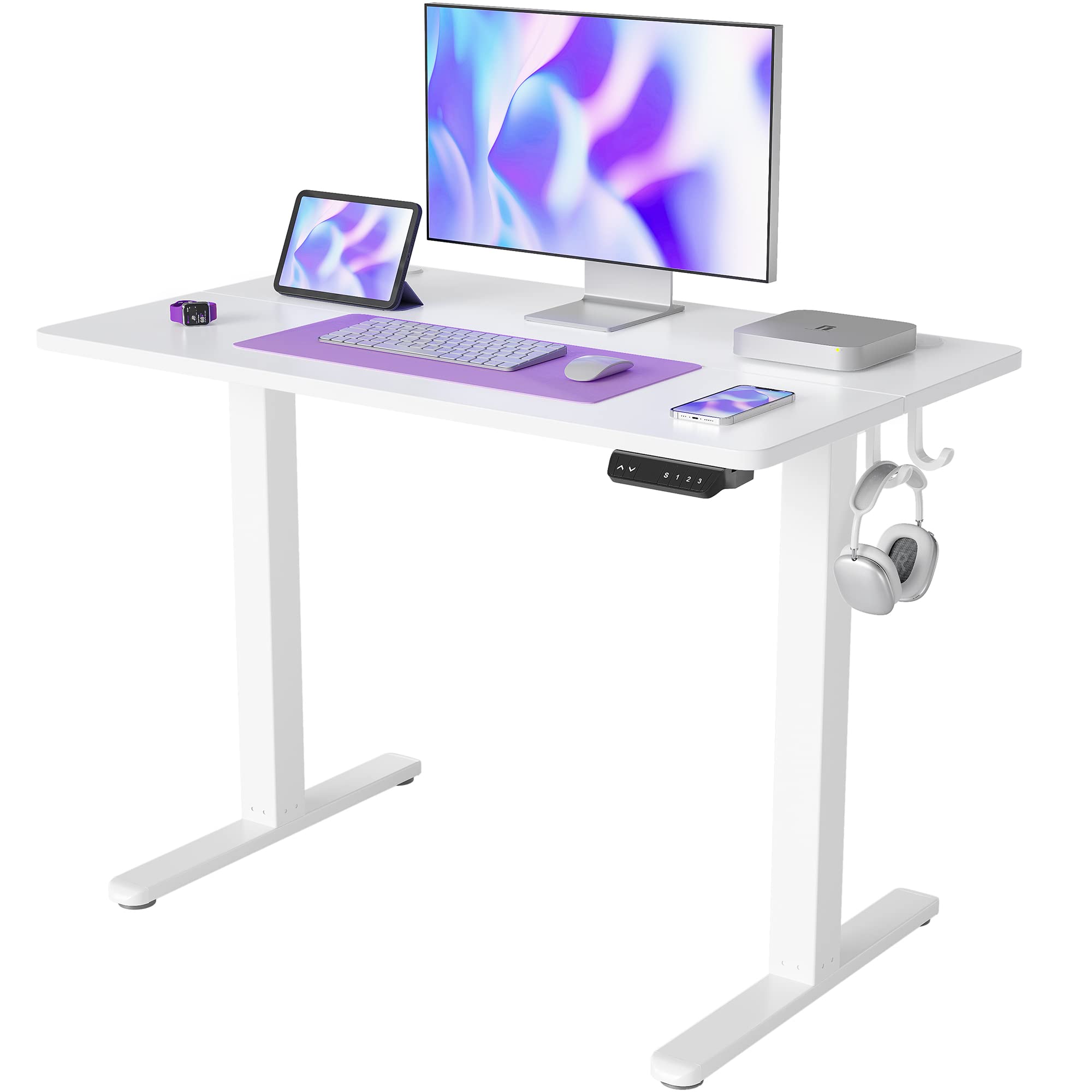 Photo 1 of FEZIBO Height Adjustable Electric Standing Desk, 40 x 24 Inches Stand Up Table, Sit Stand Home Office Desk with Splice Board, White Frame/White Top 40*24 Inch White