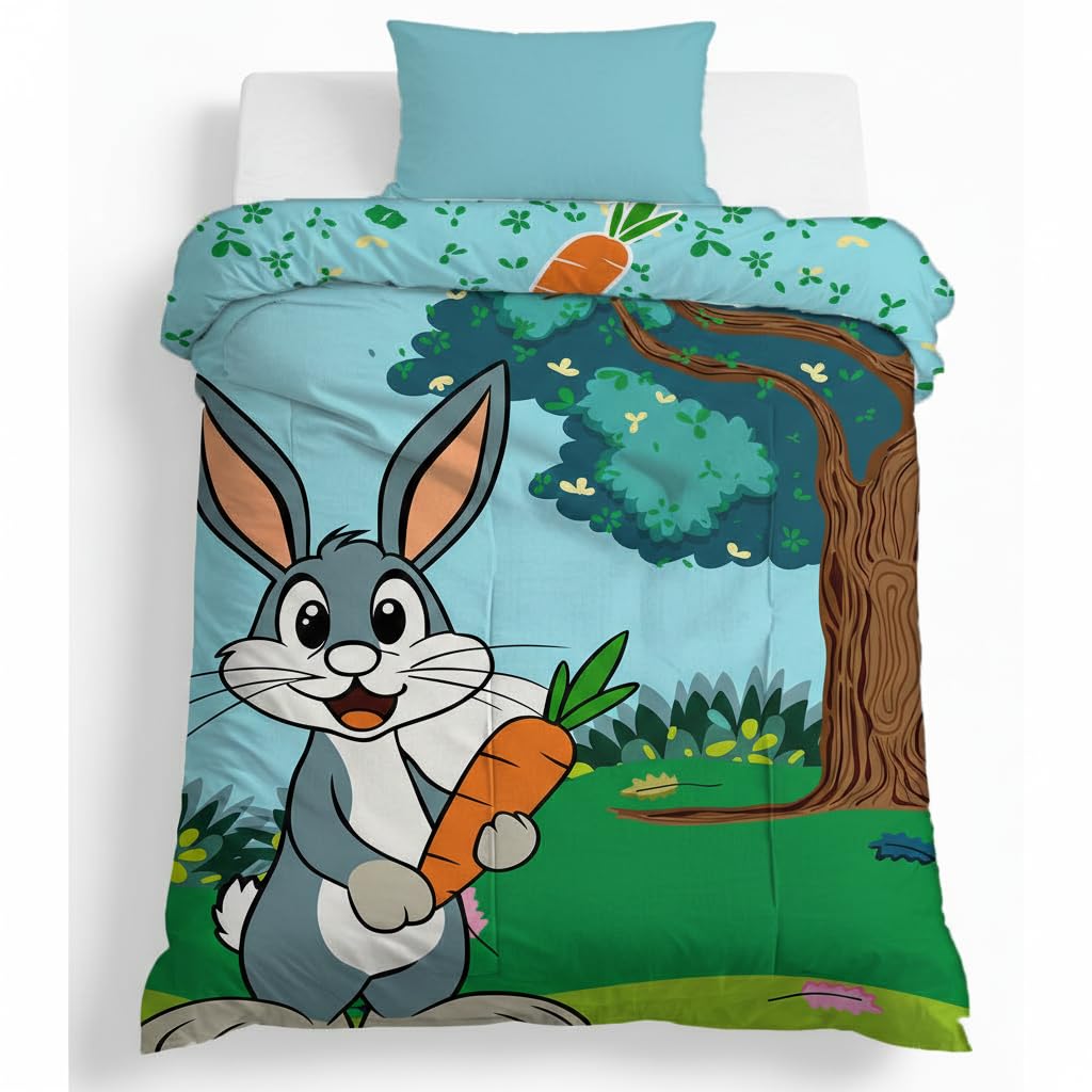 Home Plus Studios® Dohar Toddler Size Poly Cotton Rabbit Print Blankets for 4-12 Years Kids 131 x 185CM, 150GSM Ac Dohar and Cooling Blankets|Reversible Duvet Quilt, All-Season Blanket-image-22
