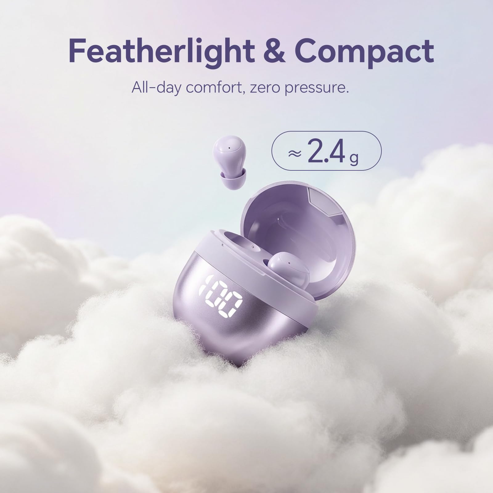 Xmenha Mini auricolari invisibili, piccoli, viola, wireless, nascosti, discreti, per orecchie piccole, Bluetooth, morbidi e piccoli, per iPhone, Android, dormire, ufficio, lavoro, pendolari