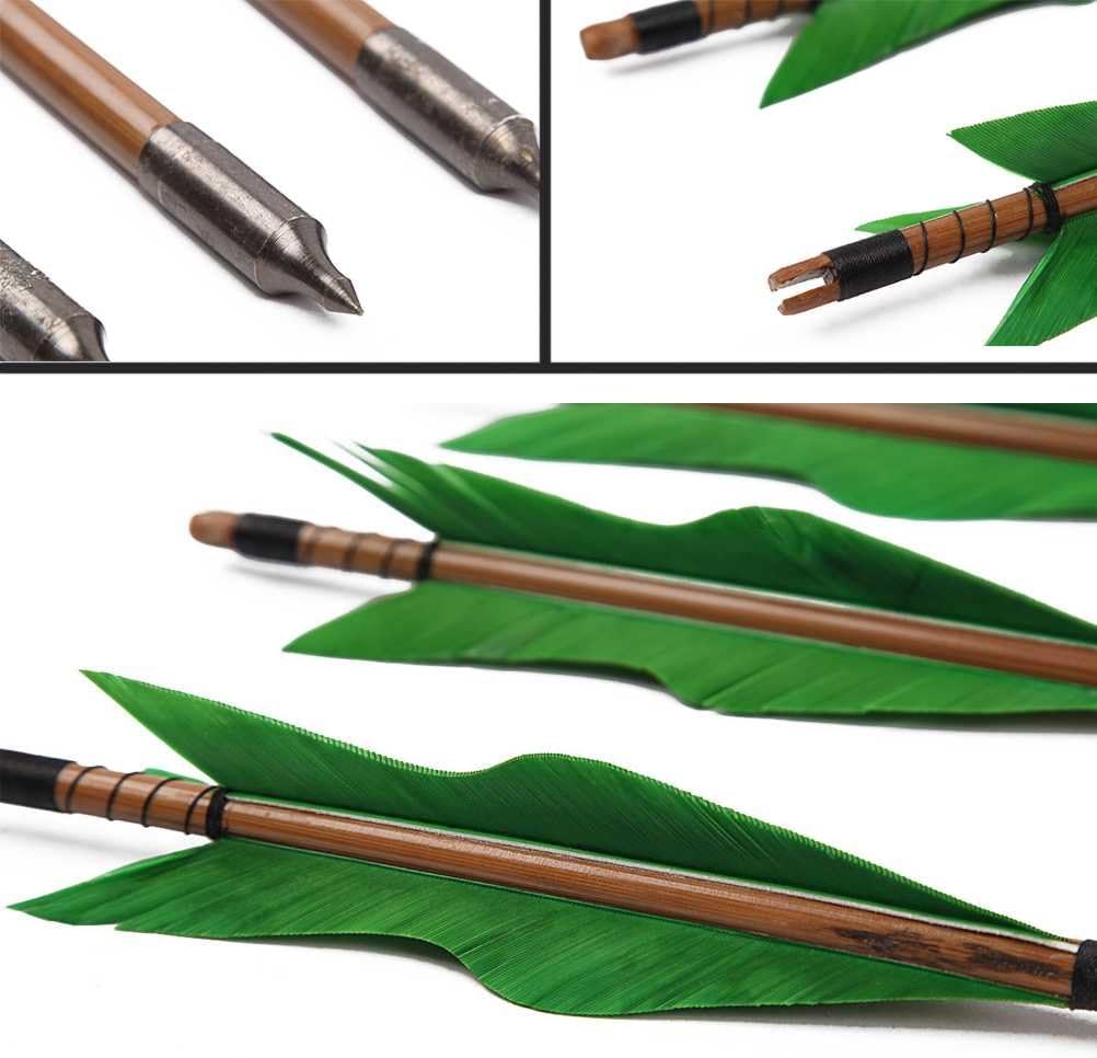 Archery Bamboo Arrows, 32 inch Traditional Hunting Practice Target Arrow 5" Turkey Feathers Fletching Recurve Bow Longbow(Pack of 12)
