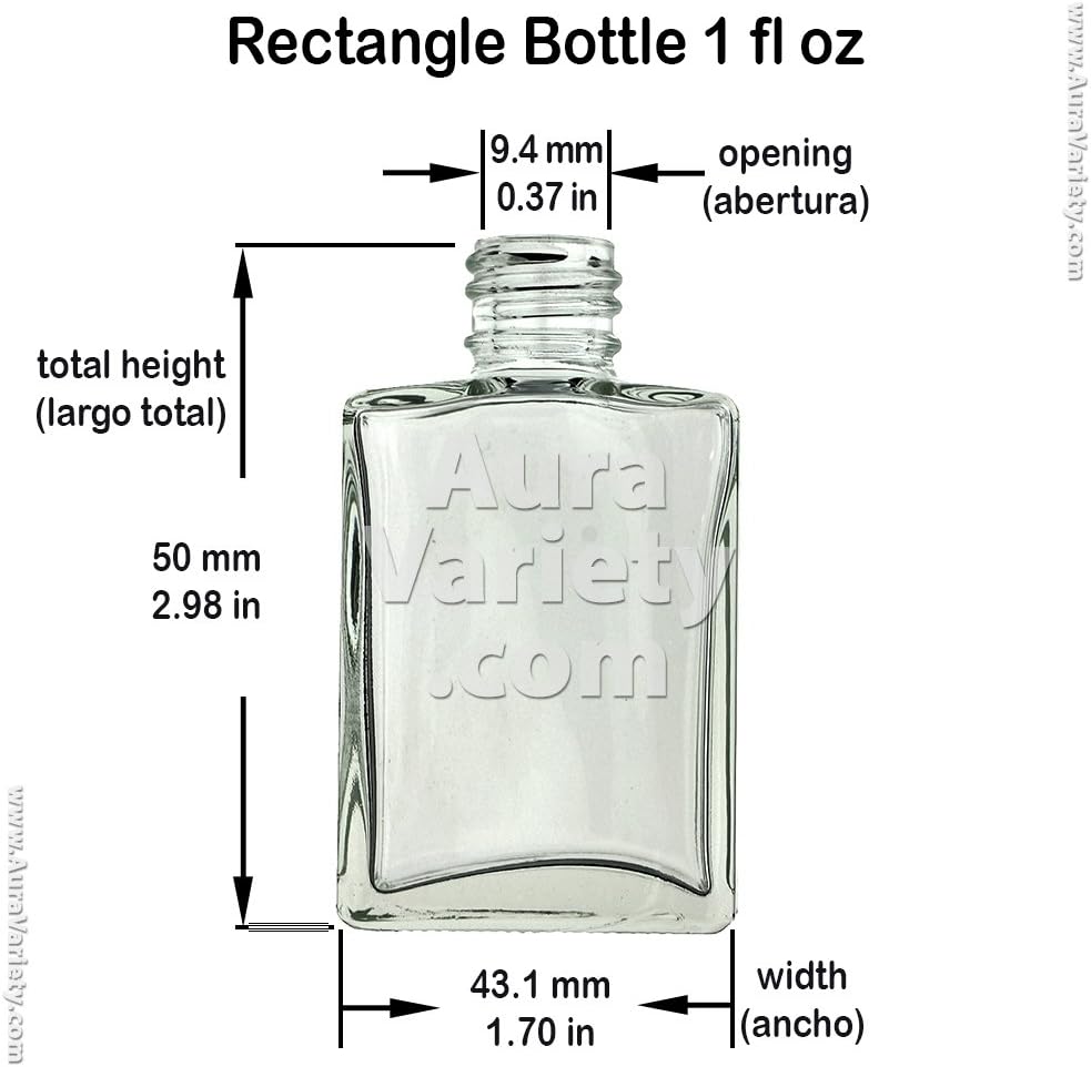 24 Pack 1 OZ 30 ml Rectangular REFILLABLE Clear Glass Bottle with Black Cap (PERFUMES, Oils, Aromatic Blends, Bath and Body)