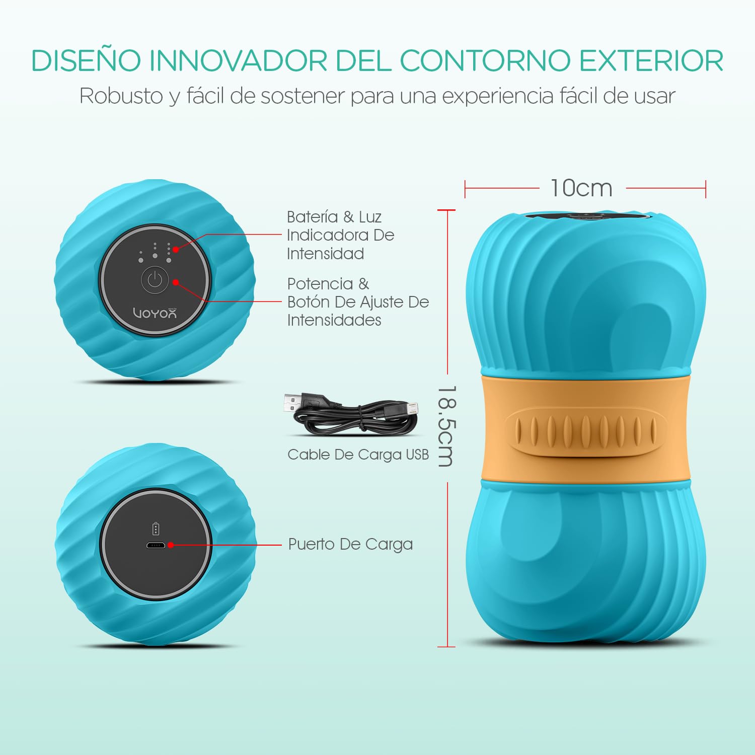 VOYOR-HEALTH Bola de Masaje Vibratoria de Maní, Masaje de Punto de Activación de Tejido Profundo Para Liberar la Tensión y el Dolor Muscular, Portátil y Recargable para Yoga Fitness, MB300 Azul